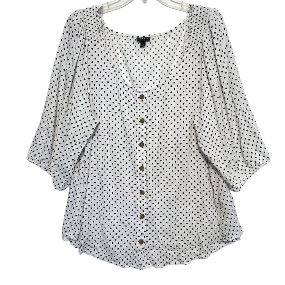 Torrid White Polka Dot Puff Sleeve Top Womens Size 4X Rayon Slub Button-Front